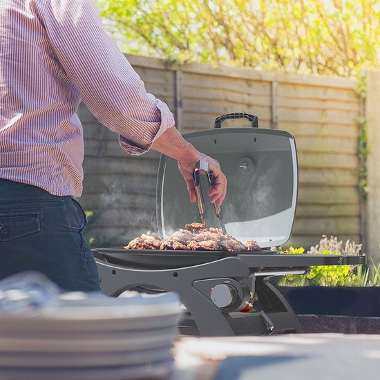 KitchenBrothers Gas BBQ - Table Top Barbecue - Tischgrill - Antihaftbeschichtung - 37x48 cm Grillfläche - Schwarz