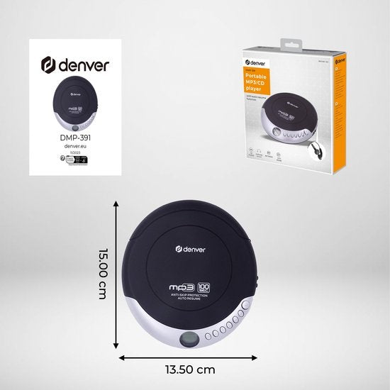 Denver - DMP391 - Tragbarer CD Player - MP3-Player - inkl.Ohrhörer - Schwarz