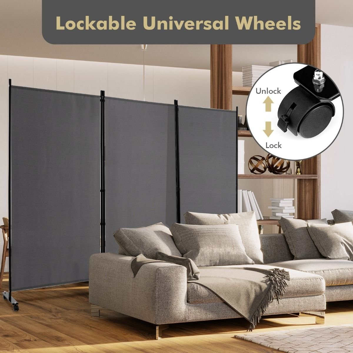 Coast 3-Paneel Trennwand - 262 x 30 x 180 cm - Grau - Polyester/Metall