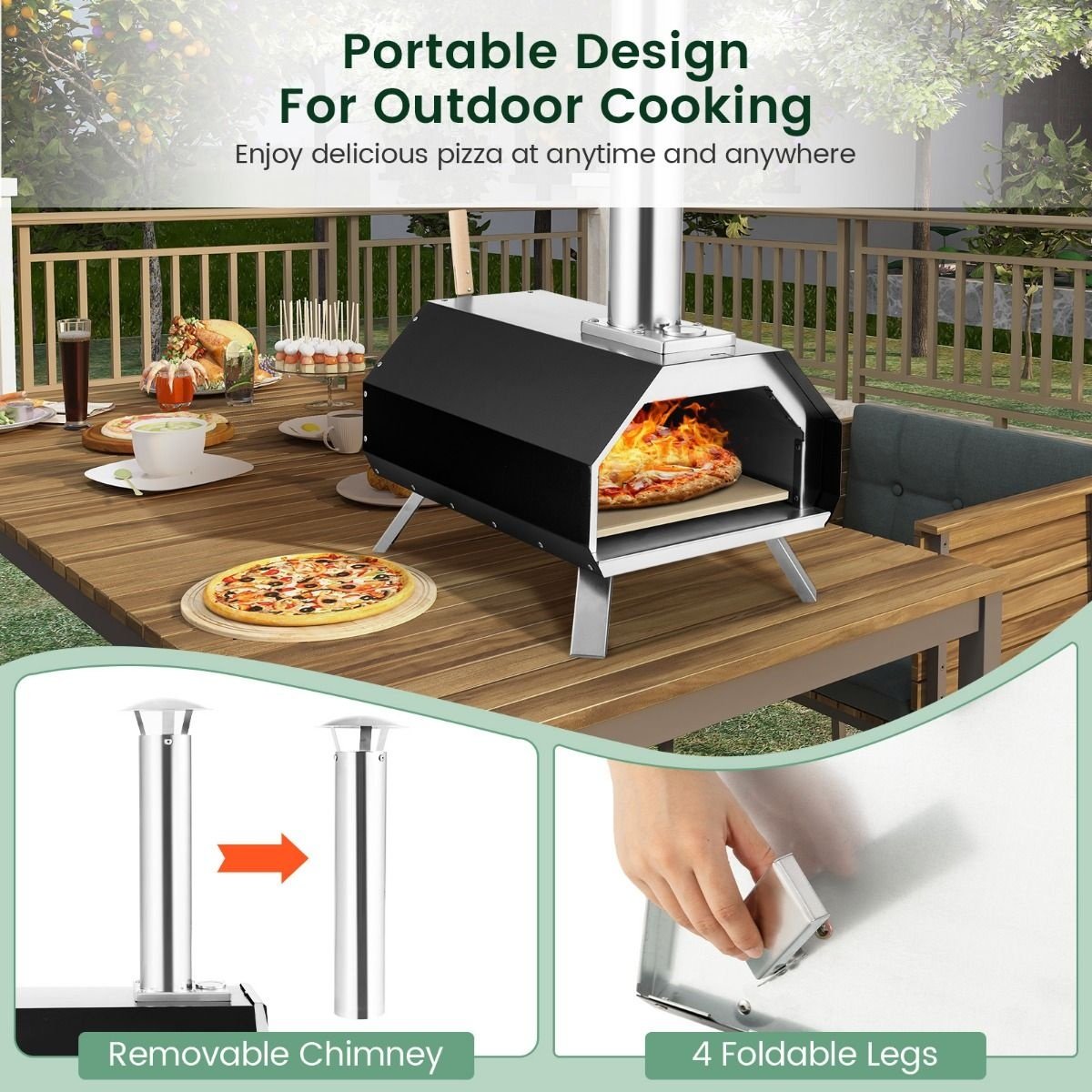 Coast Tragbarer Pizza-Ofen - Schwarz - 500 °C - 51x38,5x83cm