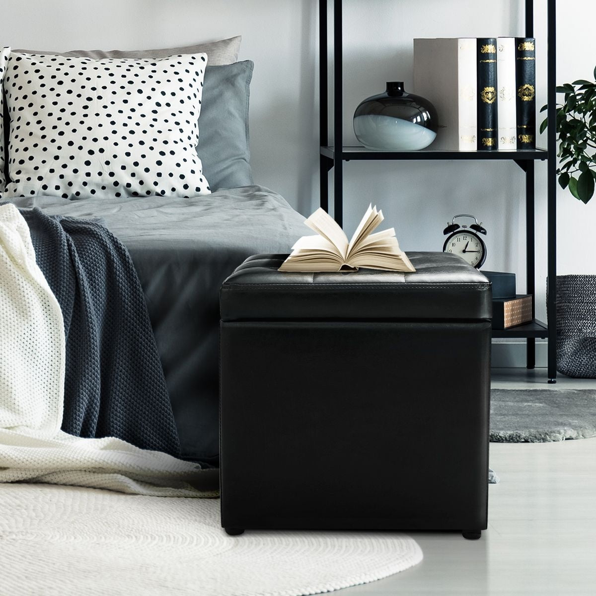 Coast Pouf mit Ablage - Max. 150 kg - Kunstleder - 40 x 40 x 40 cm - Schwarz