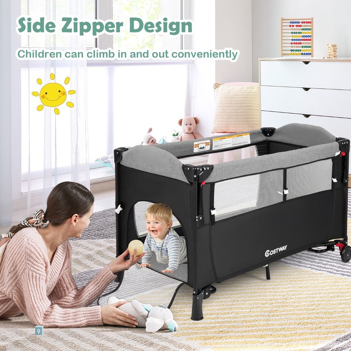 Coast Multifunktions-Babybett - 76 x 108,5 x 83 cm - Schwarz