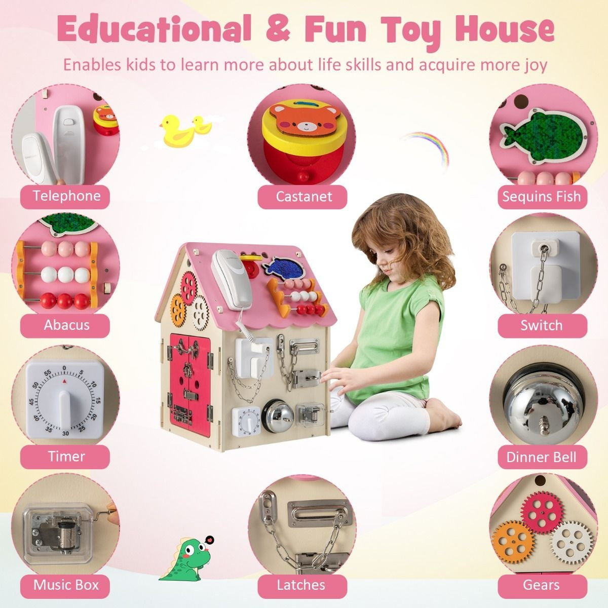 Coast Educational Toy House mit sensorischen Spielen Sensorik Spielzeug Montessori - Rosa