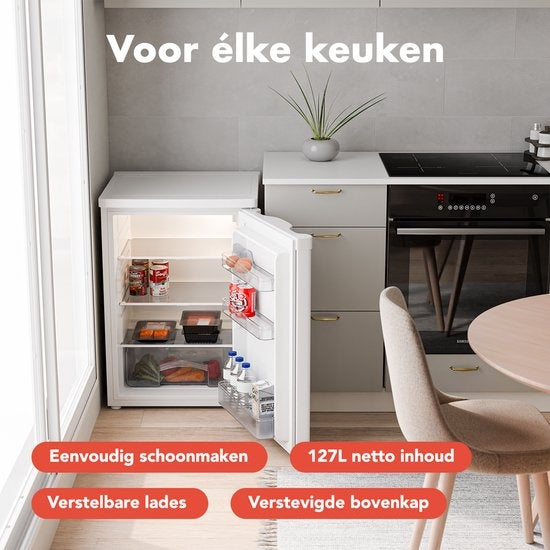 KitchenBrothers Kühlschrank - 127L - Eisfach - Tischmodell - Freistehend - Weiß