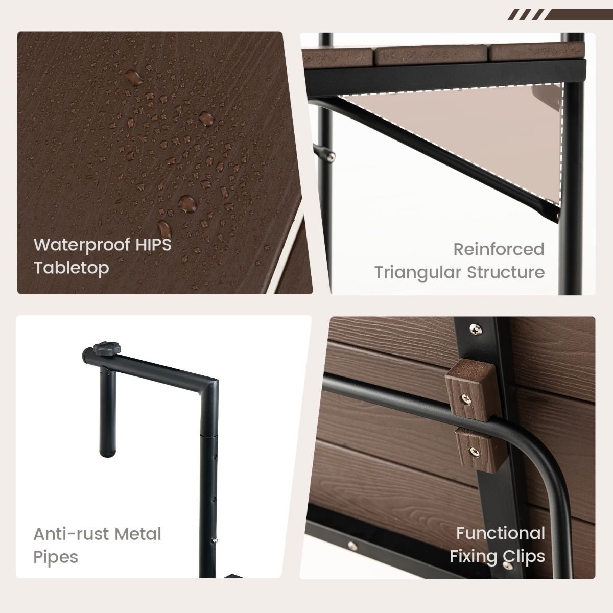 Coast Balkontisch - hängend - Max. 30 kg - Schwarz / Braun - 63 x 60 x 84 cm