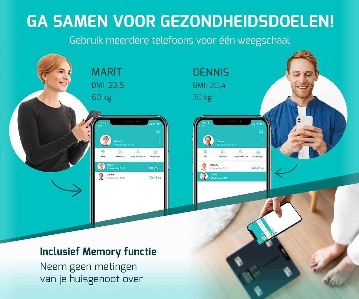 FITAGE LED-Waage Personenwaage Digital - Intelligent - Mit 17-facher Körperanalyse - FITAGE App