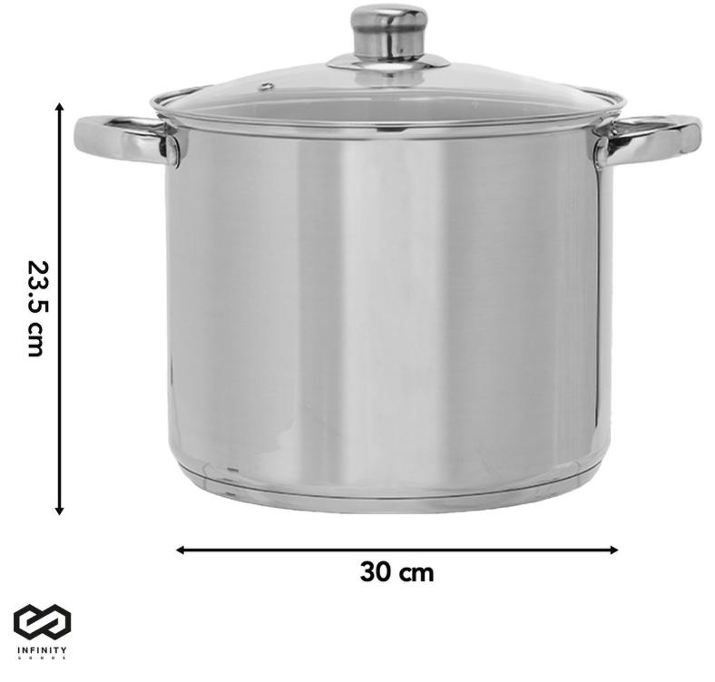 Infinity Goods Schmortopf - Glasdeckel - 16.5L - 30 CM - Induktion Gas Keramik - Spülmaschinenfest - Edelstahl