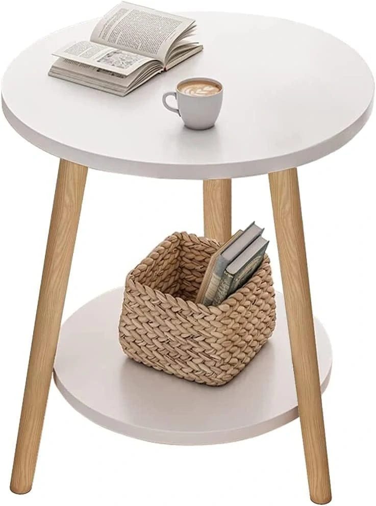 Kzobyd Beistelltisch mit 2 Ablagen – Weiß – 38 x 55 cm