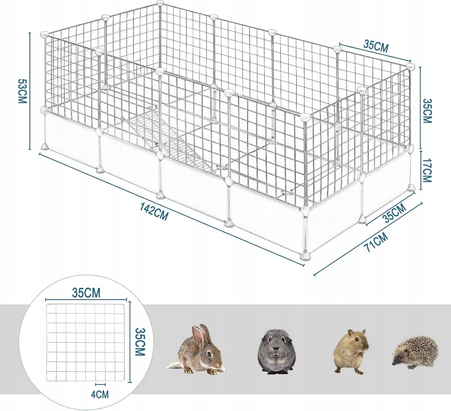 Eugad Modulares Tiergehege mit Boden – Weiß – 142 x 71 x 53 cm