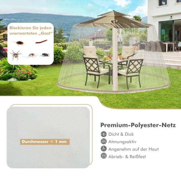 Coast Parasol Moskitonetz - Insektenschutznetz mit 2 Türen und Doppelreißverschluss 12,5 x 2,3 m - Beige