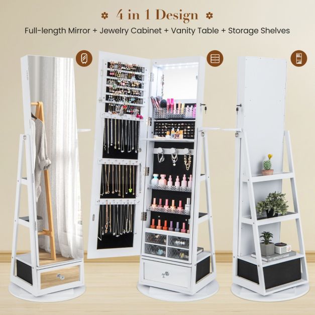 Coast Jewellery Cabinet - 360° drehbar - 4-in-1 - LED - 56 cm x 164 cm - Weiß