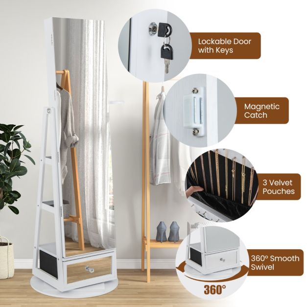 Coast Jewellery Cabinet - 360° drehbar - 4-in-1 - LED - 56 cm x 164 cm - Weiß