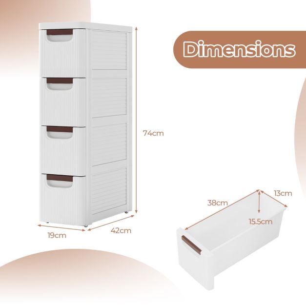 Schmaler Aufbewahrungsschrank für kleinen Raum Rolling Organizer Cabinet mit 4 Schubladen und eingebauten Rädern Plastic Trolley für Badezimmer