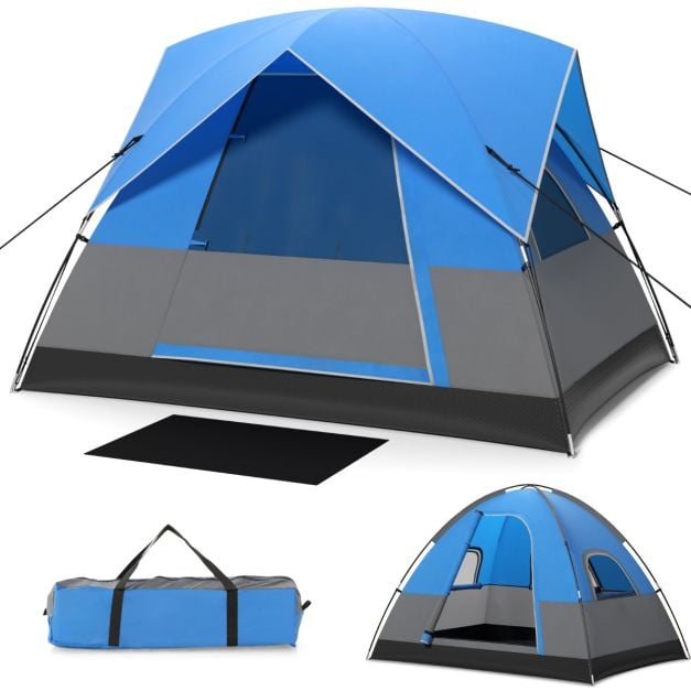 Coast 3-Personen Campingzelt - Wasserdicht mit Regenschutz und Tragetasche 200 x 146 x 130 cm - Blau/Schwarz