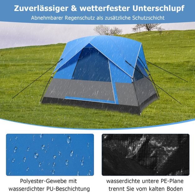 Coast 3-Personen Campingzelt - Wasserdicht mit Regenschutz und Tragetasche 200 x 146 x 130 cm - Blau/Schwarz