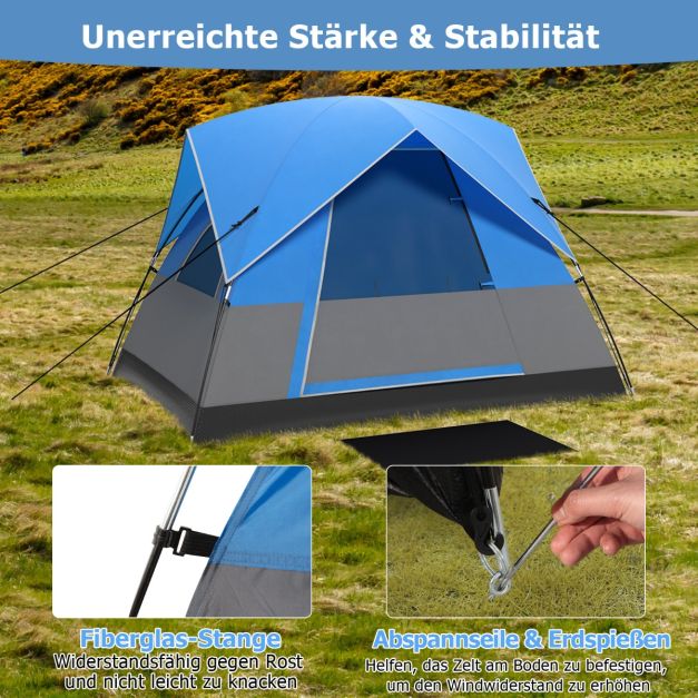 Coast 3-Personen Campingzelt - Wasserdicht mit Regenschutz und Tragetasche 200 x 146 x 130 cm - Blau/Schwarz