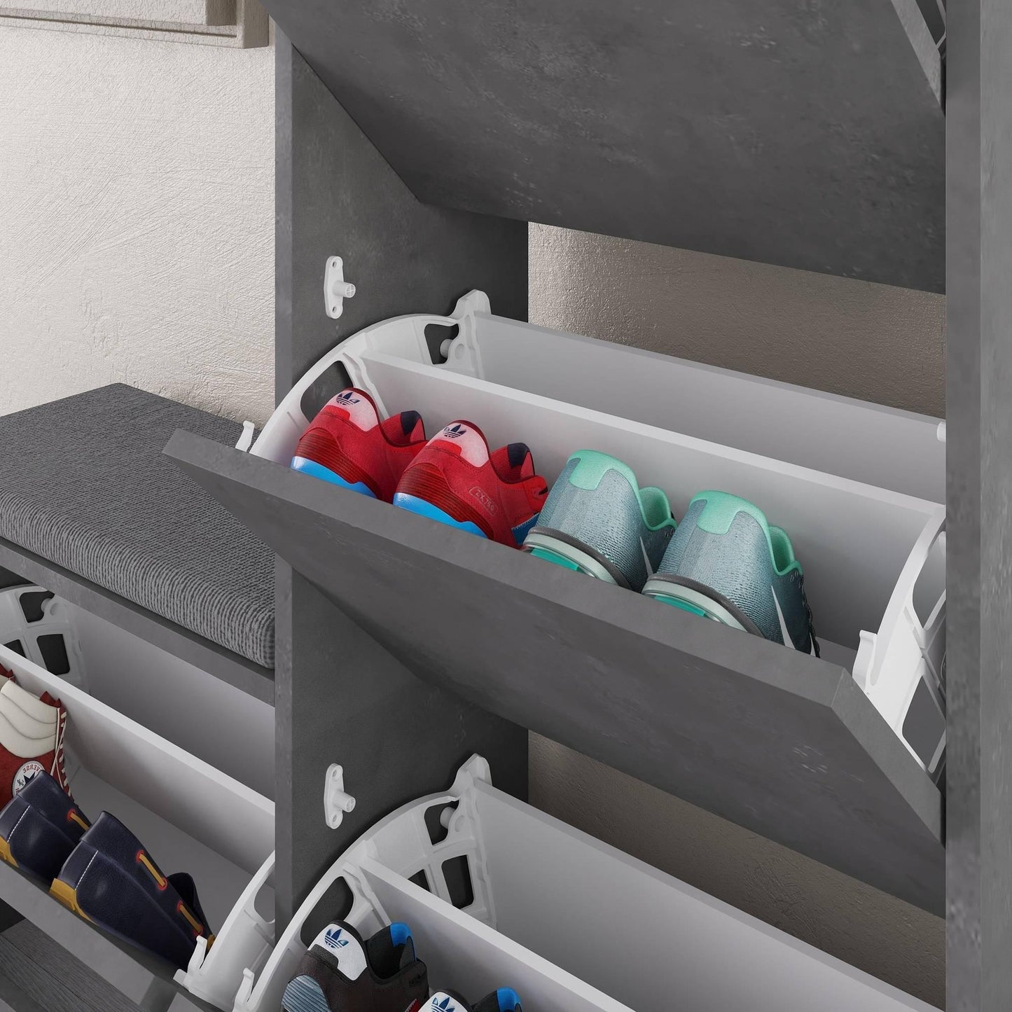Kalune Design Schuhschrank Dude Grau 105x26x118,5 cm - Stilvoller und geräumiger Schuhschrank
