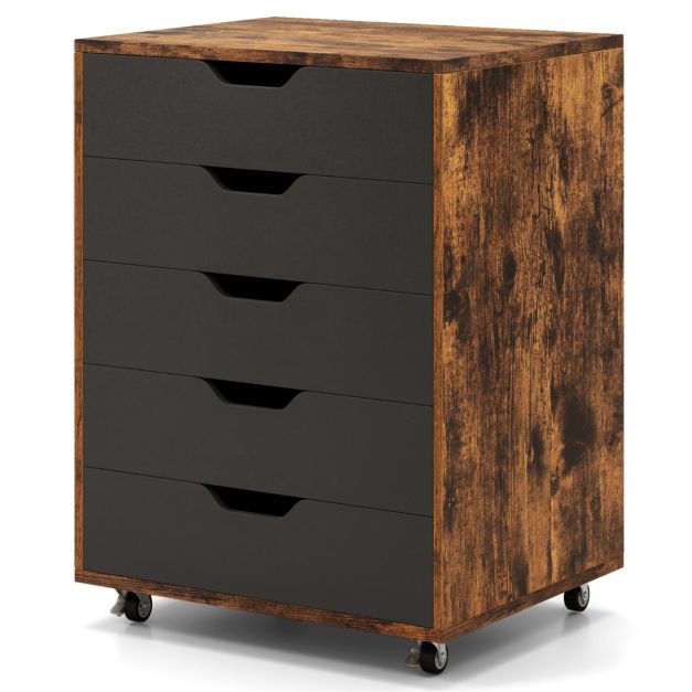 Coast Rollcontainer Rustic Brown/Black - Mobiler Archivschrank mit 5 Schubladen - 49 x 40 x 65 cm