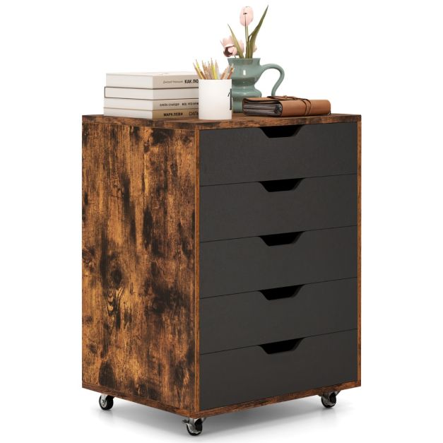 Coast Rollcontainer Rustic Brown/Black - Mobiler Archivschrank mit 5 Schubladen - 49 x 40 x 65 cm