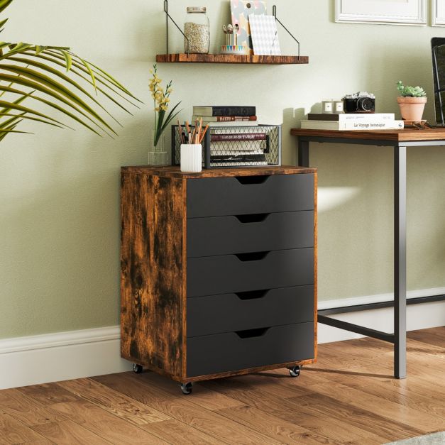Coast Rollcontainer Rustic Brown/Black - Mobiler Archivschrank mit 5 Schubladen - 49 x 40 x 65 cm
