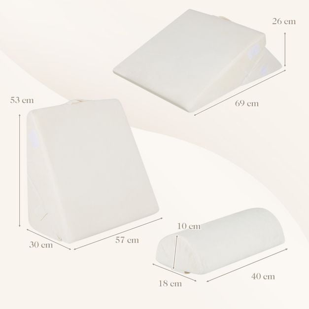 Coast Wedge Cushion Off White - 3-teilige verstellbare Rückenlehne mit Kopfstütze und Memory Foam - 57 x 30 x 53 cm