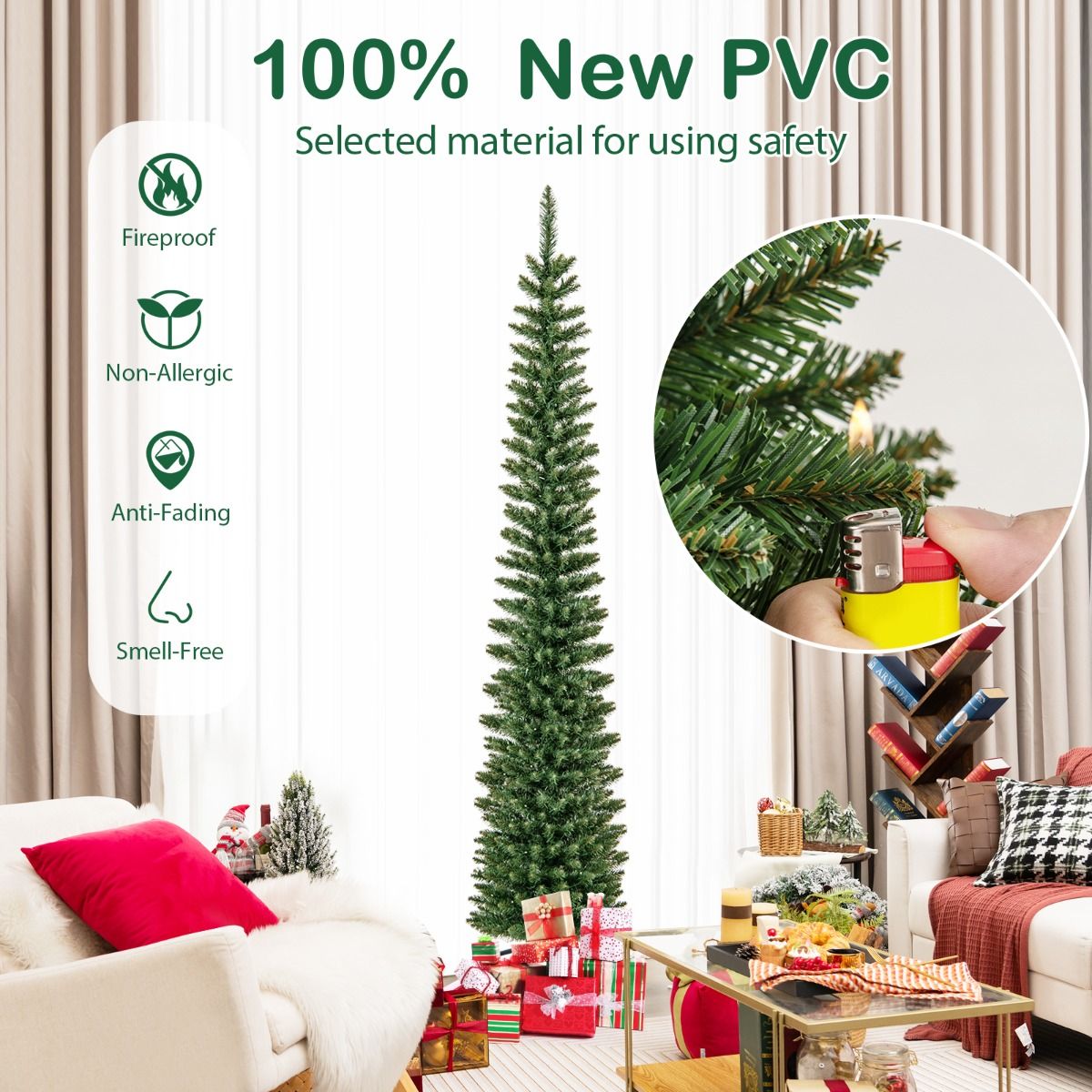 Künstlicher Weihnachtsbaum Coast mit 499 Zweigen - 200 warmweiße LED-Lichter - 210 cm hoch - grün