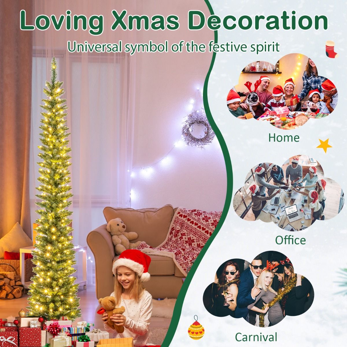 Künstlicher Weihnachtsbaum Coast mit 499 Zweigen - 200 warmweiße LED-Lichter - 210 cm hoch - grün