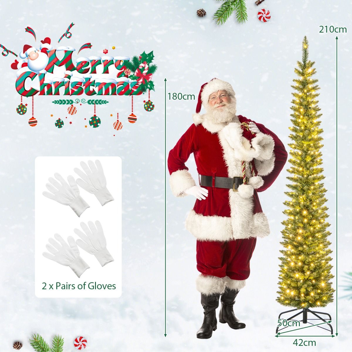 Künstlicher Weihnachtsbaum Coast mit 499 Zweigen - 200 warmweiße LED-Lichter - 210 cm hoch - grün