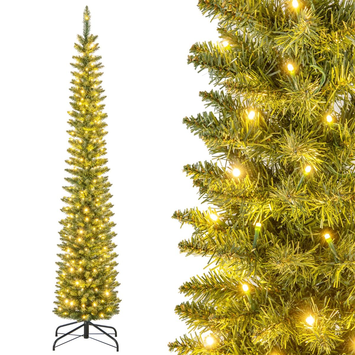 Künstlicher Weihnachtsbaum Coast mit 499 Zweigen - 200 warmweiße LED-Lichter - 210 cm hoch - grün