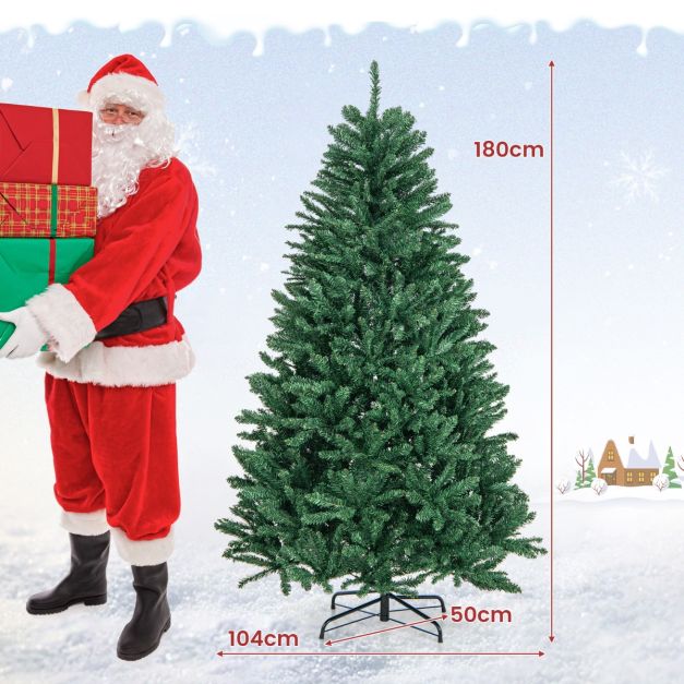 180cm Weihnachtsbaum Künstlicher Weihnachtsbaum mit klappbarem Metallständer PVC Kunstbaum Dekorativer Baum mit 1355 Spitzen Grün