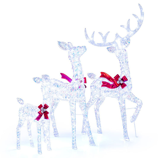 Coast 3-tlg. LED Rentier Familie Weihnachtsdekoration - 215 LEDs kaltweiß - schillernd - roter Akzent - Hirsch 153 cm / Reh 112 cm / Kalb 74 cm