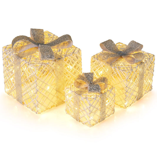 Coast 3-teiliges LED-Geschenkboxen-Set - warmweiß - weiß - 25×25×23 / 20×20×18 / 15×15×13 cm