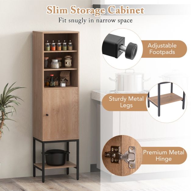 Schmaler Wohnzimmerschrank - 146 cm hoch - Freistehender Aufbewahrungsschrank mit verstellbaren Einlegeböden und Unterschrank - Kompakt und stilvoll für Bad, Wohnzimmer oder Flur