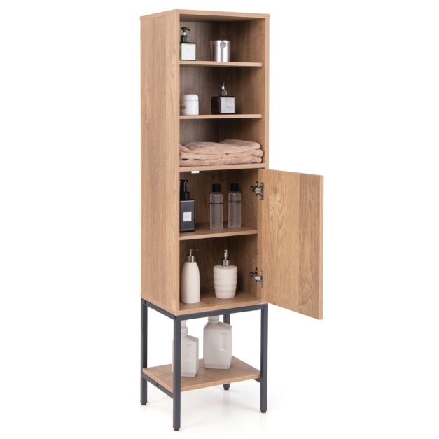Schmaler Wohnzimmerschrank - 146 cm hoch - Freistehender Aufbewahrungsschrank mit verstellbaren Einlegeböden und Unterschrank - Kompakt und stilvoll für Bad, Wohnzimmer oder Flur