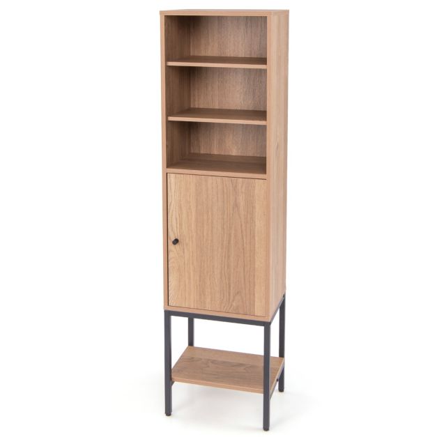 Schmaler Wohnzimmerschrank - 146 cm hoch - Freistehender Aufbewahrungsschrank mit verstellbaren Einlegeböden und Unterschrank - Kompakt und stilvoll für Bad, Wohnzimmer oder Flur