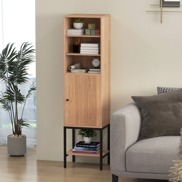 Schmaler Wohnzimmerschrank - 146 cm hoch - Freistehender Aufbewahrungsschrank mit verstellbaren Einlegeböden und Unterschrank - Kompakt und stilvoll für Bad, Wohnzimmer oder Flur