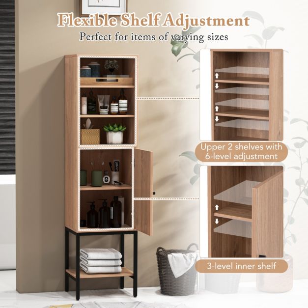 Schmaler Wohnzimmerschrank - 146 cm hoch - Freistehender Aufbewahrungsschrank mit verstellbaren Einlegeböden und Unterschrank - Kompakt und stilvoll für Bad, Wohnzimmer oder Flur