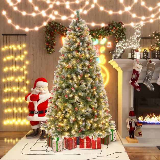 Cost - Künstlicher Weihnachtsbaum mit Lichtern - 420 Led-Lampen - Weiß/Grün - 195x106 cm