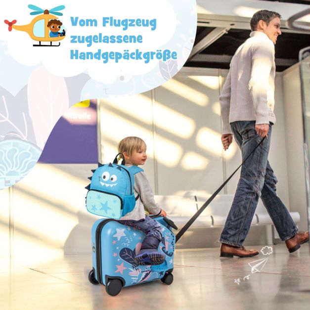 Coast Kinder Dinosaurier Kofferset - 2-teiliges Reiseset mit 18-Zoll-Sitzkoffer und Rucksack - 47 x 23 x 38 cm