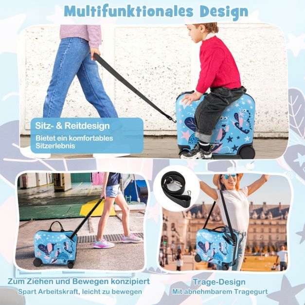 Coast Kinder Dinosaurier Kofferset - 2-teiliges Reiseset mit 18-Zoll-Sitzkoffer und Rucksack - 47 x 23 x 38 cm