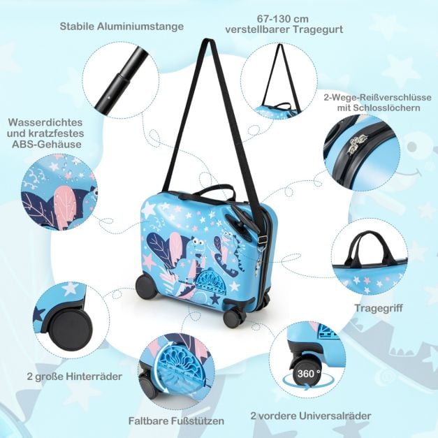 Coast Kinder Dinosaurier Kofferset - 2-teiliges Reiseset mit 18-Zoll-Sitzkoffer und Rucksack - 47 x 23 x 38 cm
