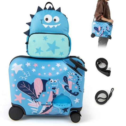 Coast Kinder Dinosaurier Kofferset - 2-teiliges Reiseset mit 18-Zoll-Sitzkoffer und Rucksack - 47 x 23 x 38 cm