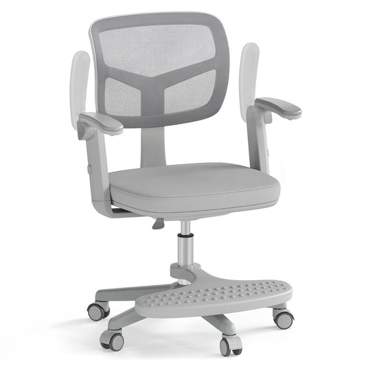 Coast Kinderschreibtischstuhl Ergonomisch verstellbar mit Rädern und Fußstütze - Sitzhöhe 41-52 cm - Grau - 57 x 55 x 80-91 cm