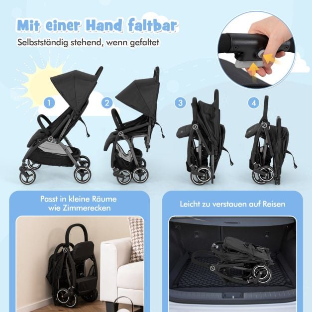 Coast Reisebuggy – Leichter Kinderwagen mit verstellbarer Rückenlehne und Sonnendach – Schwarz/Grau