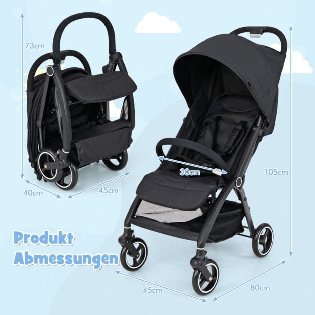 Coast Reisebuggy – Leichter Kinderwagen mit verstellbarer Rückenlehne und Sonnendach – Schwarz/Grau