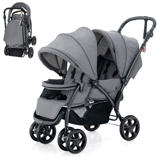 Kinderwagen - für 2 Kinder - grau