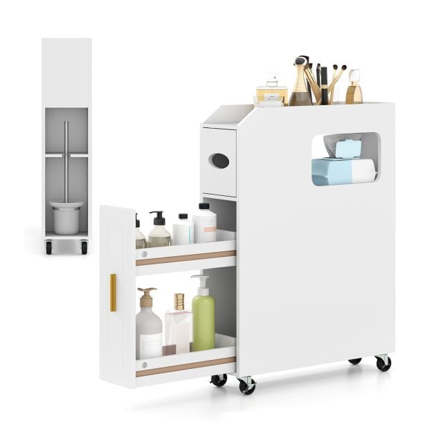 Coast Narrow Bathroom Cabinet - 16 cm Organizer mit Schublade und Tissue Holder - 50 x 16 x 69 cm - Weiß