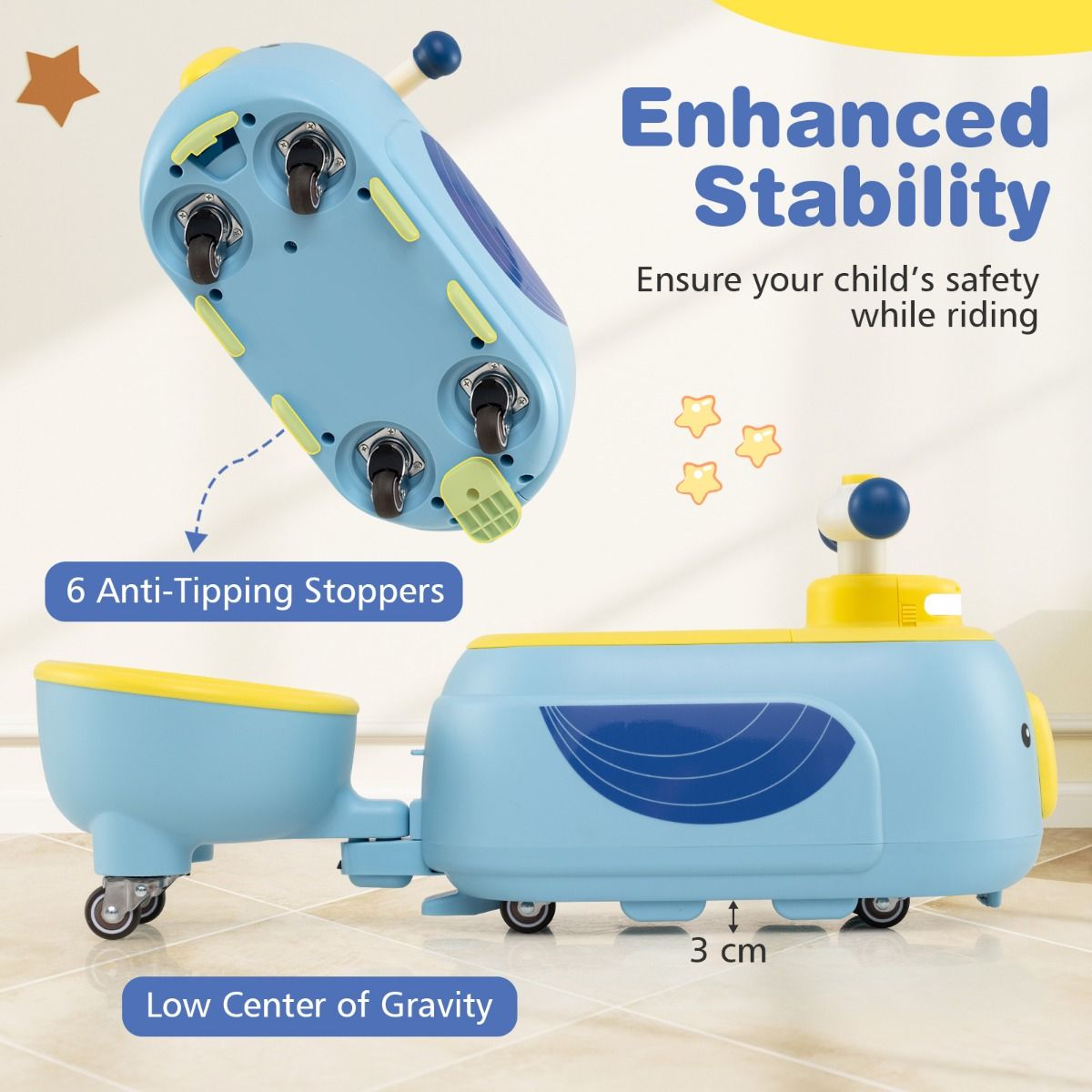 Costway TQ10407NY - Kleinkind-Fahrzeug mit Anhänger, Lichtern und Musik - 12 Monate+ - Blau Produktbeschreibung: