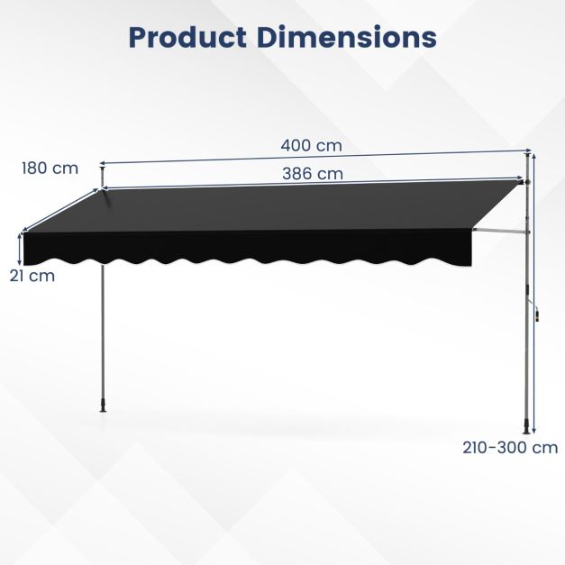 Coast Sunshade Without Drilling - 400 x 120 x 210-300 cm - Schwarz - Manuell ausziehbar & höhenverstellbar
