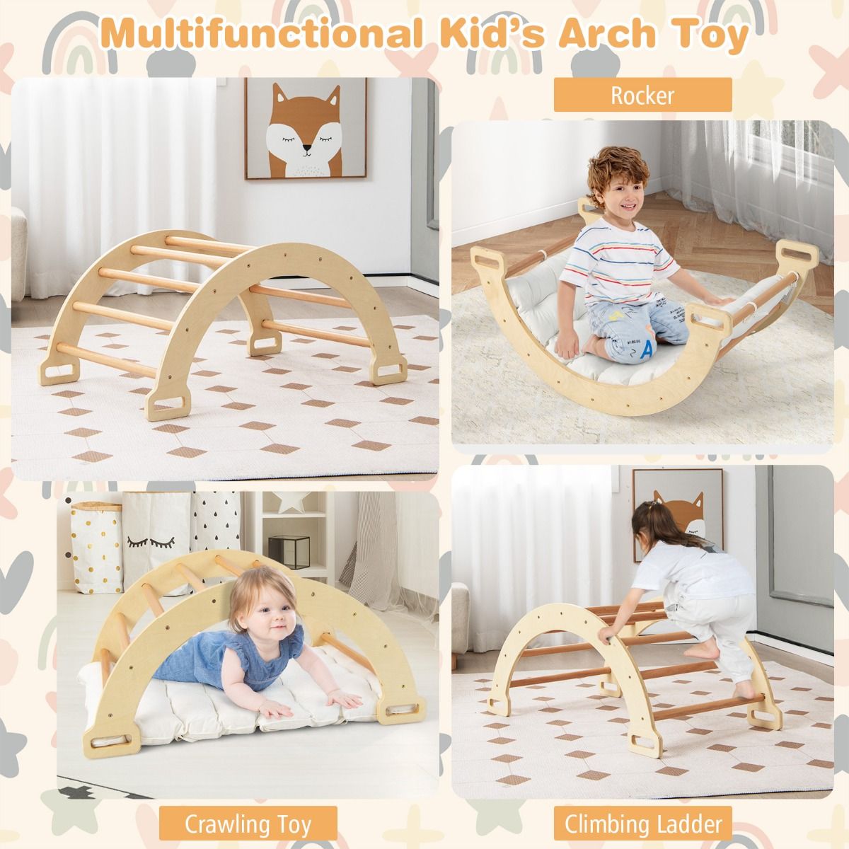 Coast Kletterbogen mit weichem Kissen - Holz - 81 x 50 x 38,5 cm - Naturfarbe